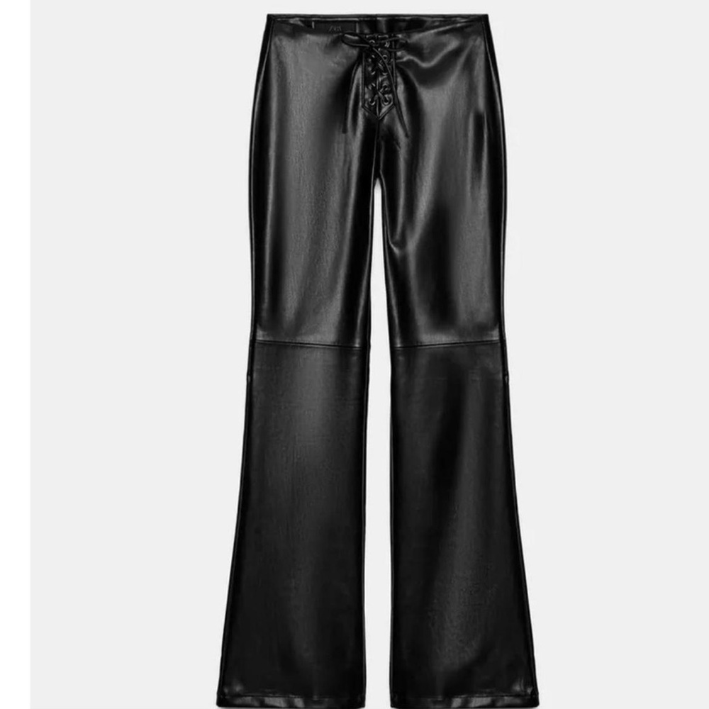 Zara Black Faux Leather Lace-Up Flare Pants